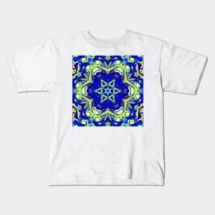 Psychedelic Mandala Flower Blue and Yellow Kids T-Shirt